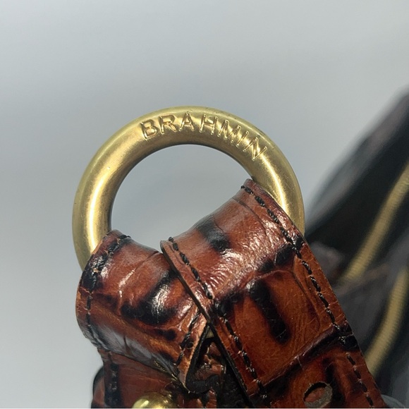 Brahmin Duxbury Leather Satchel Handbag/Purse Black Leather & Brown Croc Accent - Picture 11 of 13